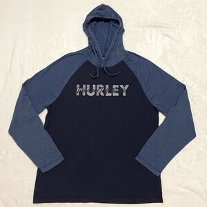 Hurley Long Sleeve Hooded Shirt Welcome To Paradise Blue Silver Men's Size L